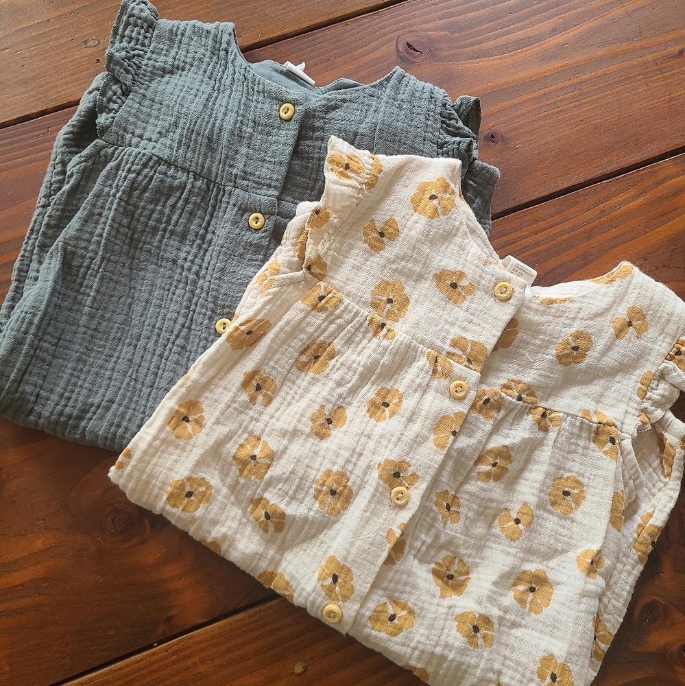 H&M Organic Cotton Floral and Solid Short Toddler Romper Set - 4T
